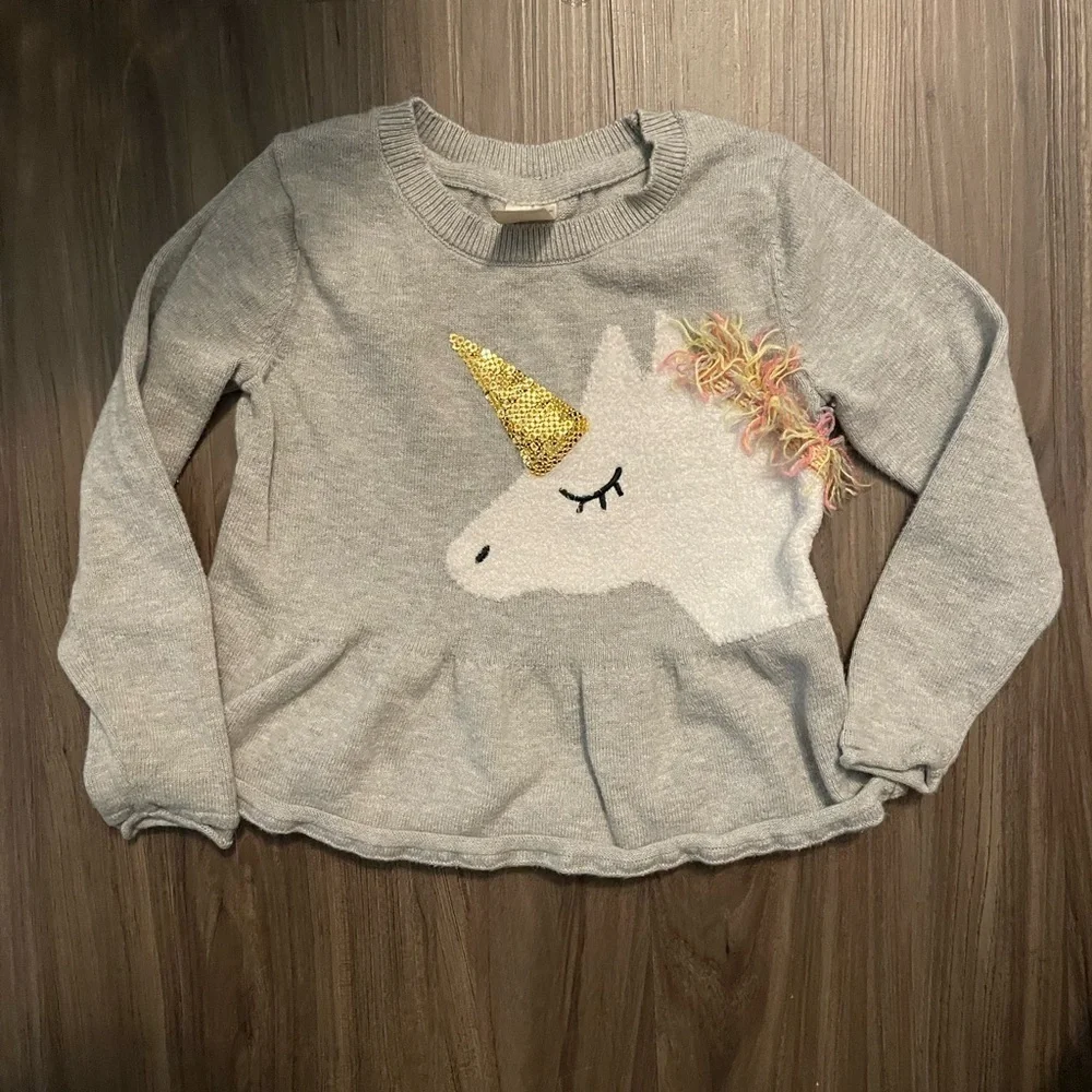 OshKosh B'gosh Toddler Girls Gray and Gold Unicorn Sweater size 2T